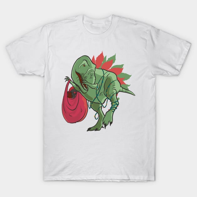 Christmas Tyranosaurus Dabbing Realistic Style T-Shirt by LindenDesigns